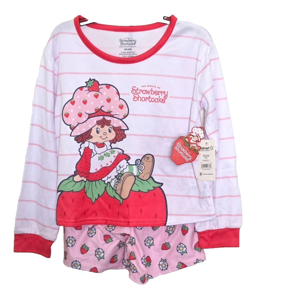 NWT Strawberry Shortcake Pajama Set Girls Size XS 4-5 Pink 2โ Piece Sleepwear